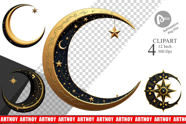 Celestial Moon Clipart Sublimation artnoy 