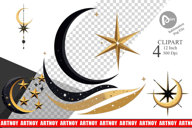 Celestial Moon Clipart Sublimation artnoy 