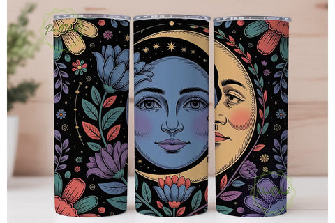 Celestial Moon Face 20oz Tumbler Wrap Sublimation PixelChick 