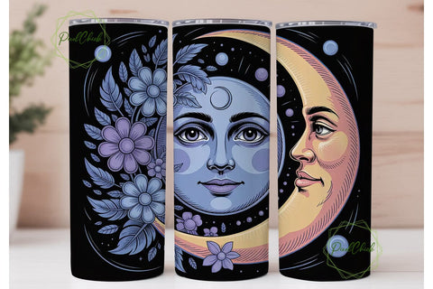 Celestial Moon Face 20oz Tumbler Wrap Sublimation PixelChick 