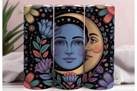 Celestial Moon Face 20oz Tumbler Wrap Sublimation PixelChick 