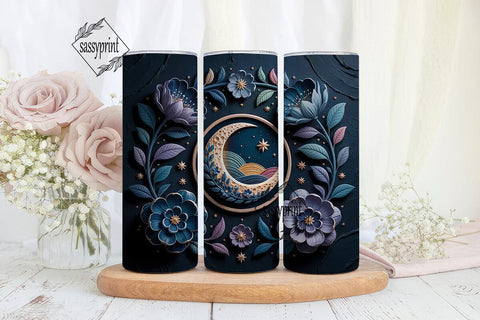 Celestial Moon Floral 20oz Tumbler Wrap Sublimation sassyprint 