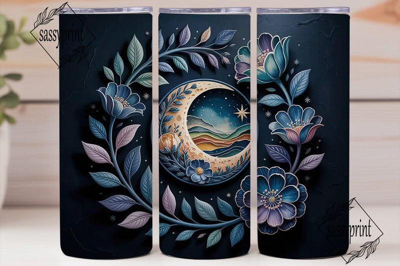 Celestial Moon Floral 20oz Tumbler Wrap Sublimation sassyprint 