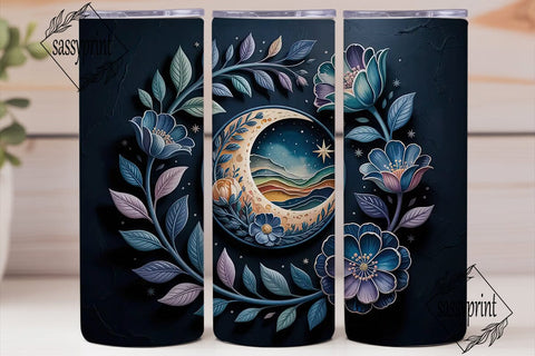 Celestial Moon Floral 20oz Tumbler Wrap Sublimation sassyprint 