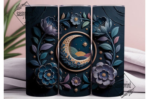 Celestial Moon Floral 20oz Tumbler Wrap Sublimation sassyprint 