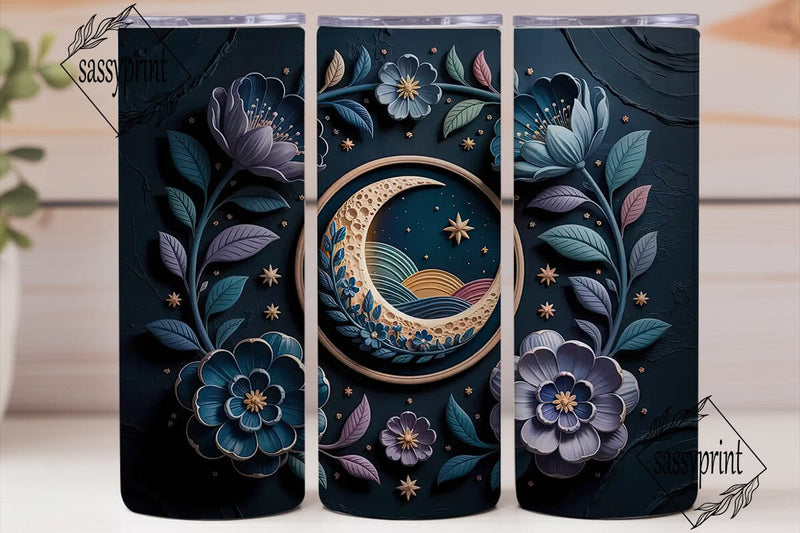 Celestial Moon Floral 20oz Tumbler Wrap Sublimation sassyprint 