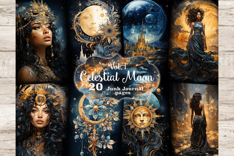 Celestial Moon Junk Journal Pages | Astronomy Printable SVG GlamArtZhanna 