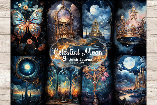Celestial Moon Junk Journal Pages | Digital Collage Sheet SVG GlamArtZhanna 