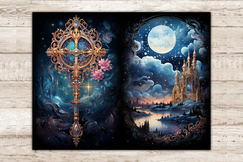 Celestial Moon Junk Journal Pages | Digital Collage Sheet SVG GlamArtZhanna 