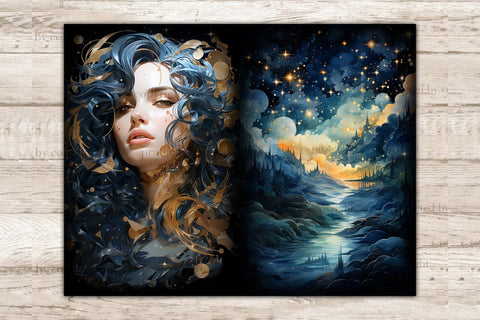 Celestial Moon Junk Journal Pages | Goddess Picture Collage SVG GlamArtZhanna 