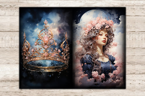 Celestial Moon Junk Journal Pages | Goddess Picture Collage SVG GlamArtZhanna 