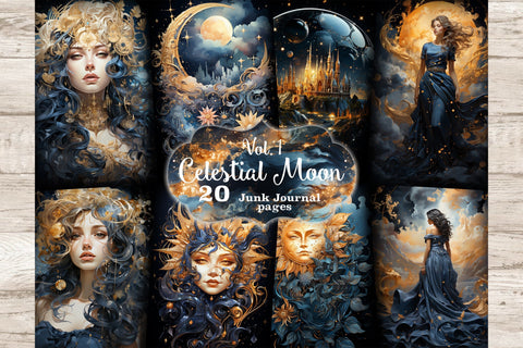 Celestial Moon Junk Journal Pages | Goddess Picture Collage SVG GlamArtZhanna 