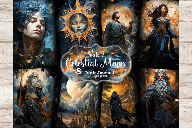 Celestial Moon Junk Journal Paper | Fantasy Digital Art SVG GlamArtZhanna 
