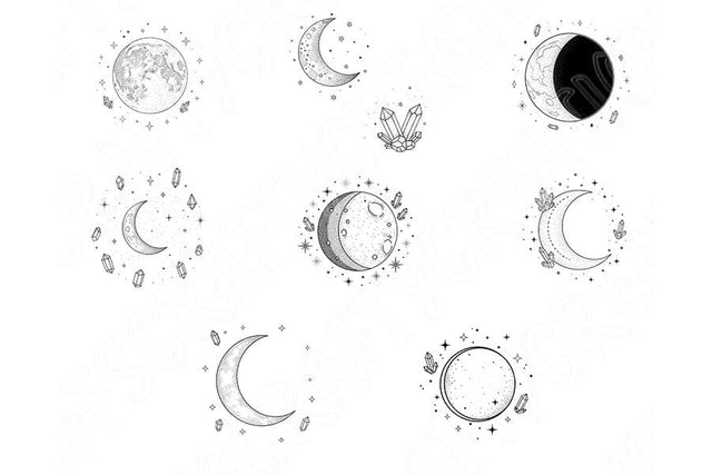 Celestial Moon Phases PNG Bundle, Boho Lunar Cycle Line Art, Mystic Moon Clipart, Witchy Celestial Designs, Minimal Astrology PNG Set SVG TiffsCraftyCreations 
