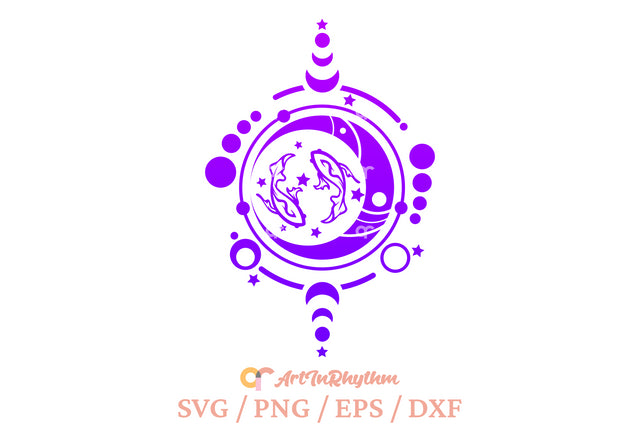 Celestial moon svg, Mystical Fish svg SVG Artinrhythm shop 