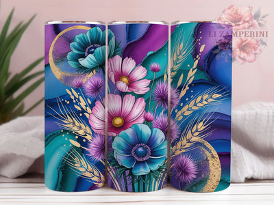 Celestial Moon Wildflower 20oz Tumbler, Spring Floral Cup Wrap, Celestial Flower Design, Sublimation Tumbler Wrap, 20Oz Tumbler Design, Artistic Moon Cup, Stylish Wildflower Floral Wrap Sublimation Li Zamperini 