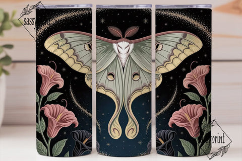 Celestial Moth & Floral 20oz Tumbler Sublimation sassyprint 
