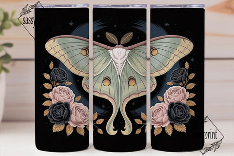 Celestial Moth & Floral 20oz Tumbler Sublimation sassyprint 