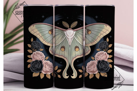 Celestial Moth & Floral 20oz Tumbler Sublimation sassyprint 