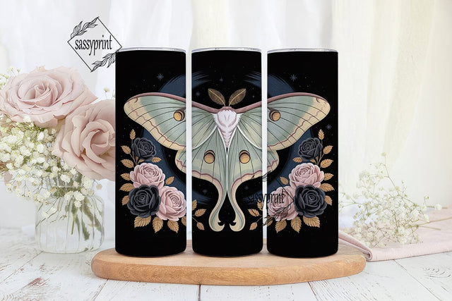Celestial Moth & Floral 20oz Tumbler Sublimation sassyprint 