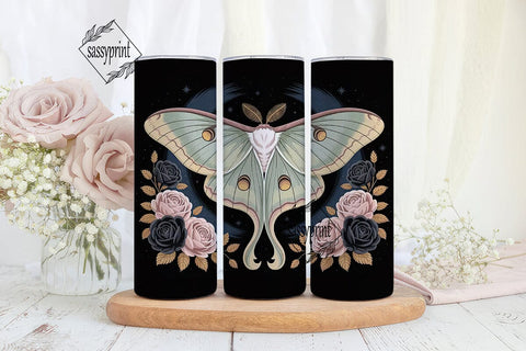 Celestial Moth & Floral 20oz Tumbler Sublimation sassyprint 