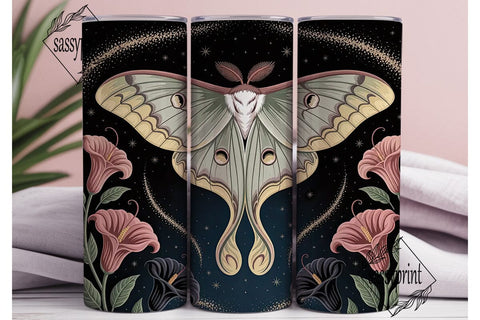 Celestial Moth & Floral 20oz Tumbler Sublimation sassyprint 
