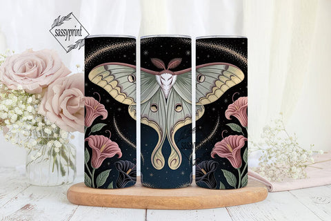 Celestial Moth & Floral 20oz Tumbler Sublimation sassyprint 