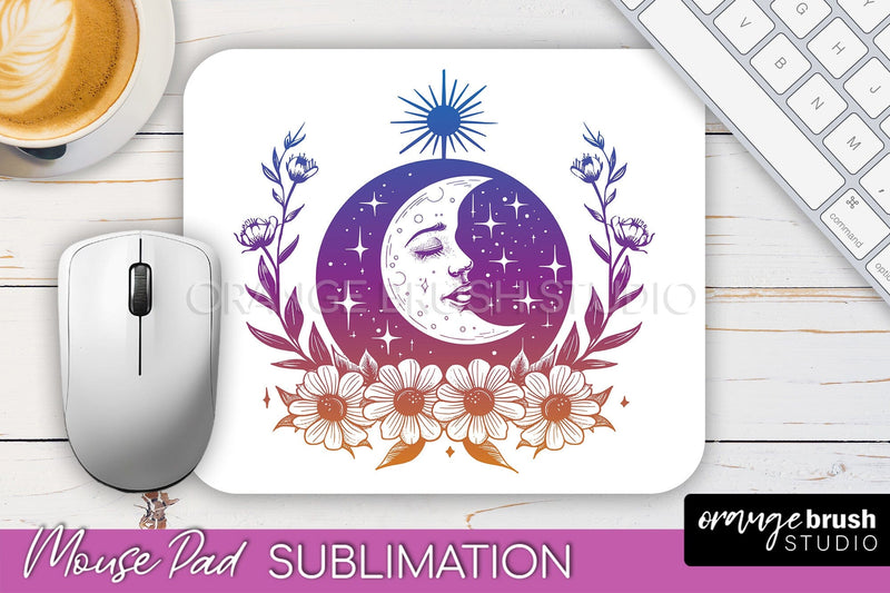 Celestial Mouse Pad PNG, Boho Mystical Mousepad Sublimation Sublimation OrangeBrushStudio 