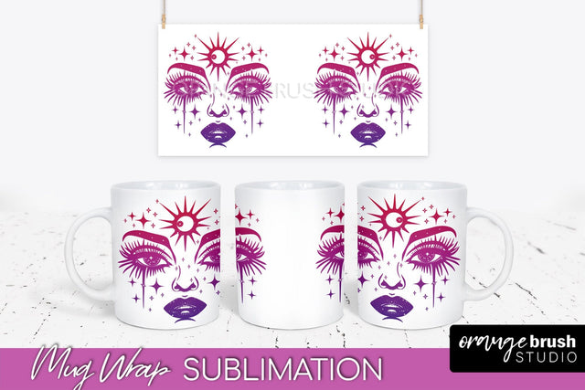 Celestial Mug Wrap PNG, Boho Mystical Coffee Mug Sublimation Sublimation OrangeBrushStudio 