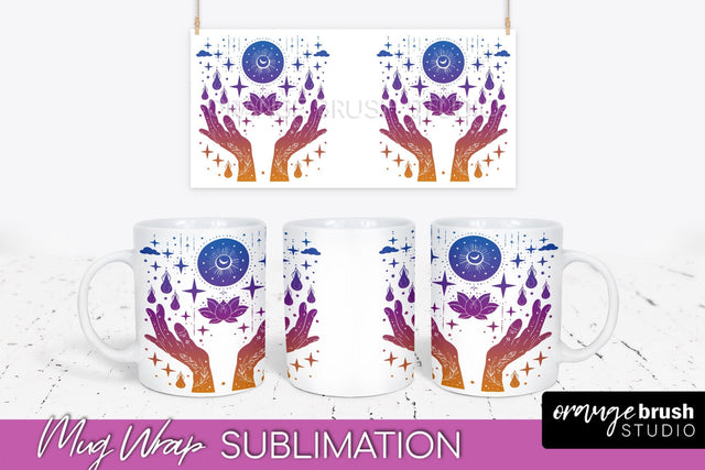 Celestial Mug Wrap PNG, Boho Mystical Coffee Mug Sublimation Sublimation OrangeBrushStudio 