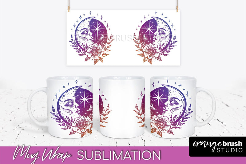 Celestial Mug Wrap PNG, Boho Mystical Coffee Mug Sublimation Sublimation OrangeBrushStudio 