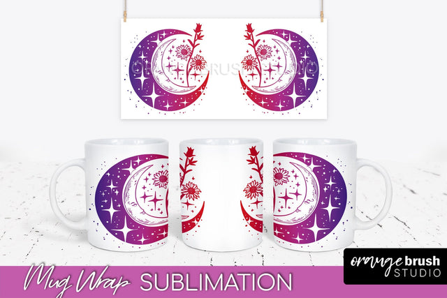 Celestial Mug Wrap PNG, Boho Mystical Coffee Mug Sublimation Sublimation OrangeBrushStudio 