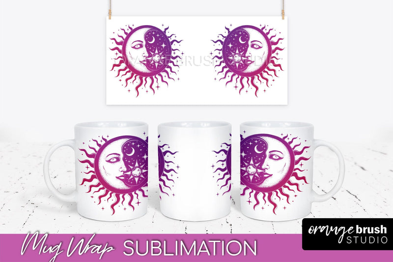 Celestial Mug Wrap PNG, Boho Mystical Coffee Mug Sublimation Sublimation OrangeBrushStudio 