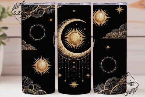 Celestial Mystical Gold Tumbler Wrap Sublimation sassyprint 