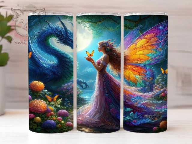 Celestial Night Fairy Dragon Tumbler, Fairy And Dragon Wrap, 20oz Tumbler Sublimation, Fantasy Celestial Design, Magical Fairy Dragon Art, Enchanted Night Sky Tumbler, Mythical Creature Wrap Sublimation Lara' s Designs 