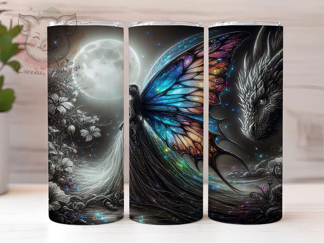 Celestial Night Fairy Dragon Tumbler, Fairy And Dragon Wrap, 20oz Tumbler Sublimation, Fantasy Celestial Design, Magical Fairy Dragon Art, Enchanted Night Sky Tumbler, Mythical Creature Wrap Sublimation Lara' s Designs 