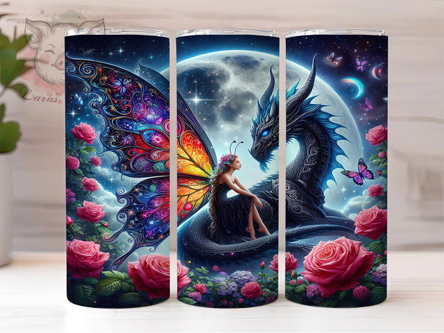 Celestial Night Fairy Dragon Tumbler, Fairy And Dragon Wrap, 20oz Tumbler Sublimation, Fantasy Celestial Design, Magical Fairy Dragon Art, Enchanted Night Sky Tumbler, Mythical Creature Wrap Sublimation Lara' s Designs 