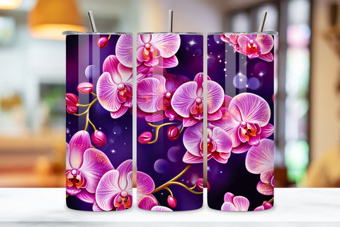 Celestial Orchid Tumbler Wrap, Seamless Design PNG Sublimation FloridPrintables 
