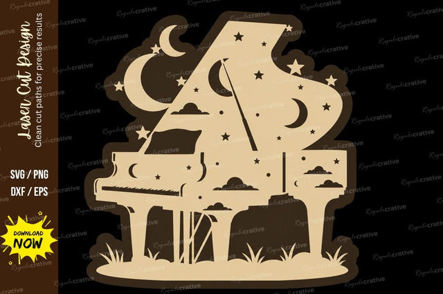 Celestial Piano Moon Scene Laser Cut SVG File SVG Regulrcrative 