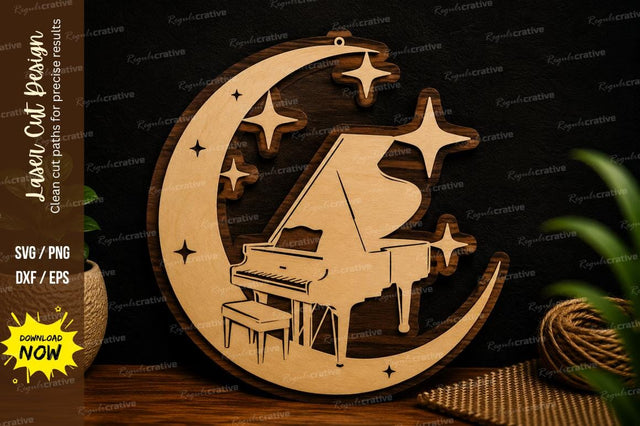 Celestial Piano Moon Stars Laser Cut SVG File SVG Regulrcrative 