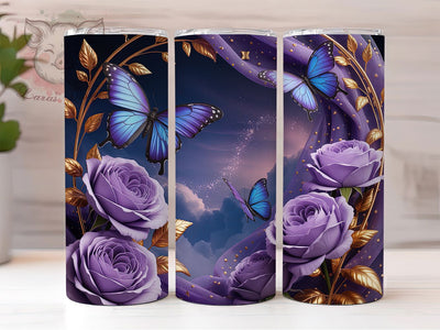 Celestial Rose Butterfly Tumbler, Butterfly Tumbler, Elegant 20oz Wrap, Sublimation Design, Stylish Gift Idea, Rose Butterfly Wrap, Celestial Floral Tumbler Sublimation Lara' s Designs 