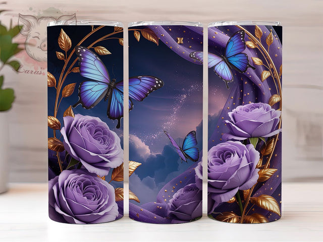 Celestial Rose Butterfly Tumbler, Butterfly Tumbler, Elegant 20oz Wrap, Sublimation Design, Stylish Gift Idea, Rose Butterfly Wrap, Celestial Floral Tumbler Sublimation Lara' s Designs 