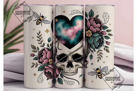 Celestial Skull & Roses Tumbler Wrap Sublimation sassyprint 