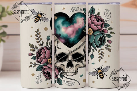 Celestial Skull & Roses Tumbler Wrap Sublimation sassyprint 