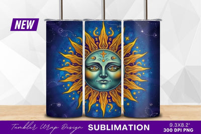 Celestial sun face with rays tumbler png Sublimation Regulrcrative 