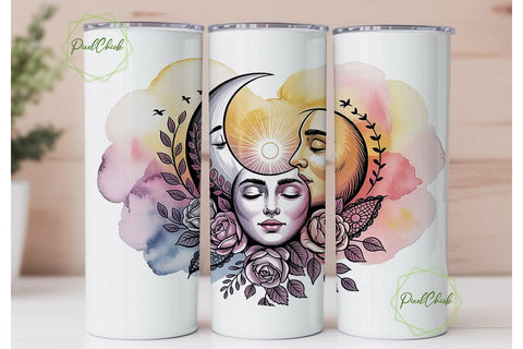 Celestial Sun & Moon 20oz Tumbler Design Sublimation PixelChick 