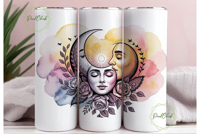Celestial Sun & Moon 20oz Tumbler Design Sublimation PixelChick 