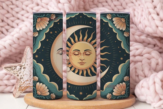 Celestial Sun & Moon 20oz Tumbler Wrap Sublimation DesignSVG 