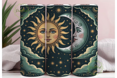 Celestial Sun & Moon 20oz Tumbler Wrap Sublimation PixelChick 