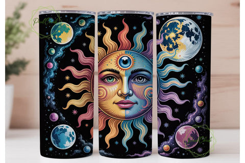 Celestial Sun & Moon 20oz Tumbler Wrap Sublimation PixelChick 